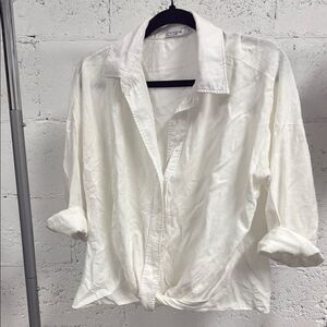 Stateside Voile Twist White Cropped Collared Shirt - White Top - Size Small